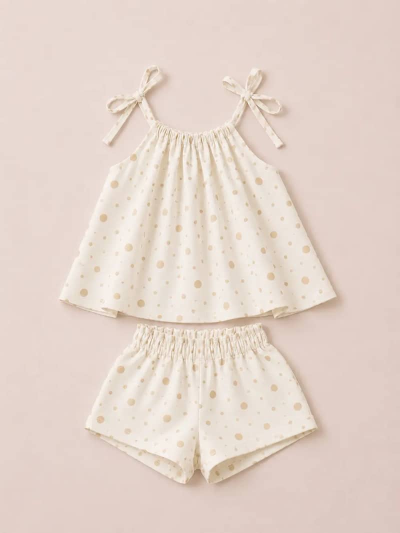 Polka dot tir stray beige set
