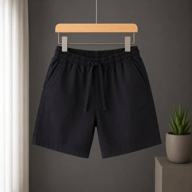 Classic Midnight Black Cotton Summer Shorts for Kids – Premium Soft Casual Shorts with Adjustable Drawstring Waist