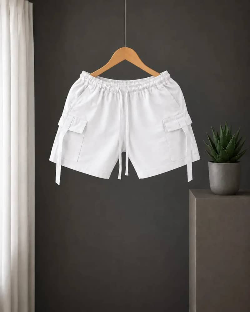 White Kids Premium Cargo Shorts – Soft Comfortable Casual Bottom for Boys