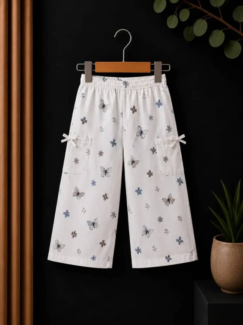 White Butterfly Bloom Pocket Trousers