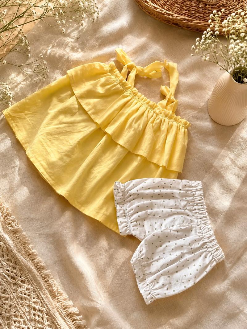 Sunshine Ruffle Dress with Heart Print Bloomers – 2 Piece Baby Girl Set