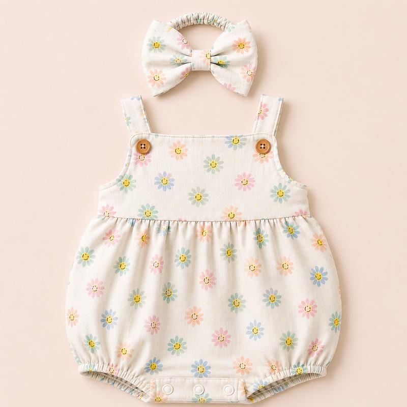 Smiley Daisy Bubble Romper with Headband
