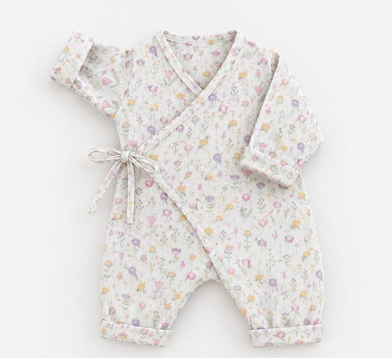 Newborn Floral Kimono Side-Tie Romper