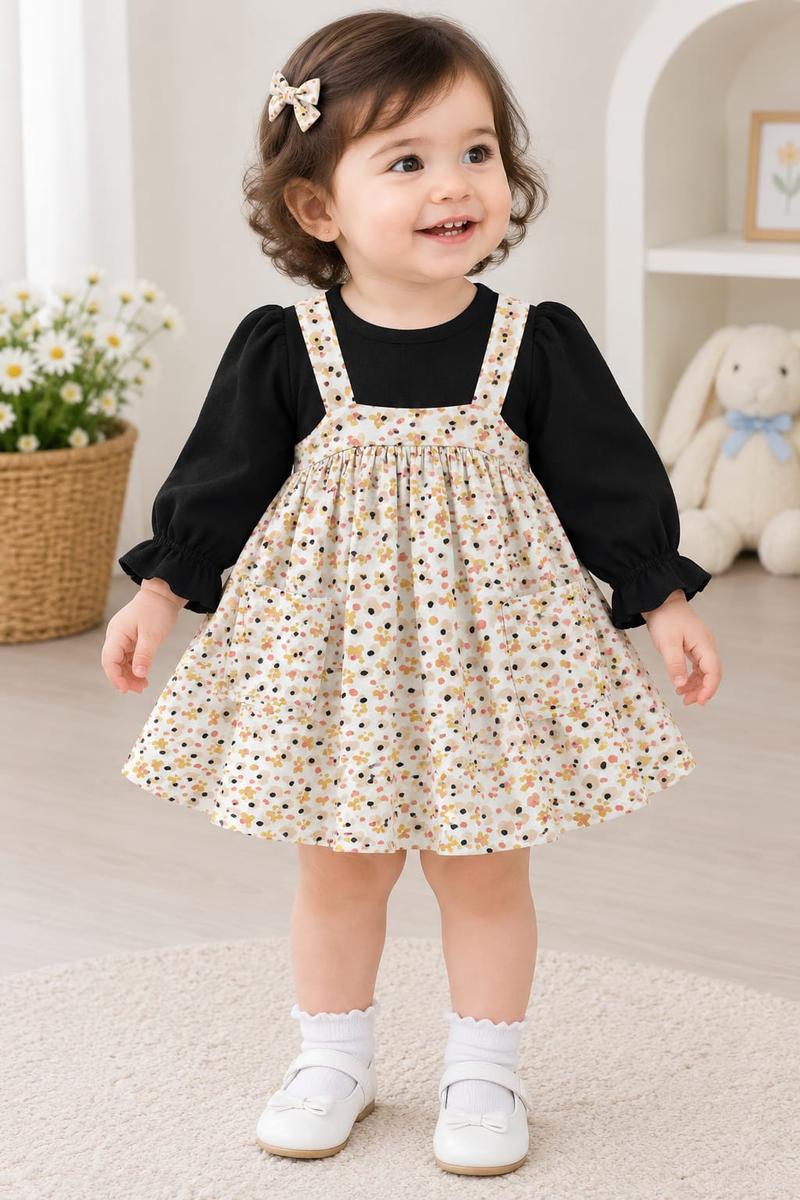 Newborn Floral Pinafore Dress & Black Inner Set
