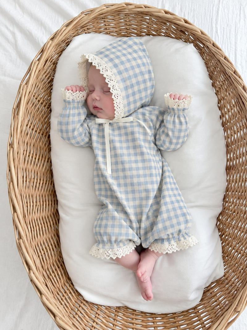 Ocean Breeze Blue Gingham Lace Romper