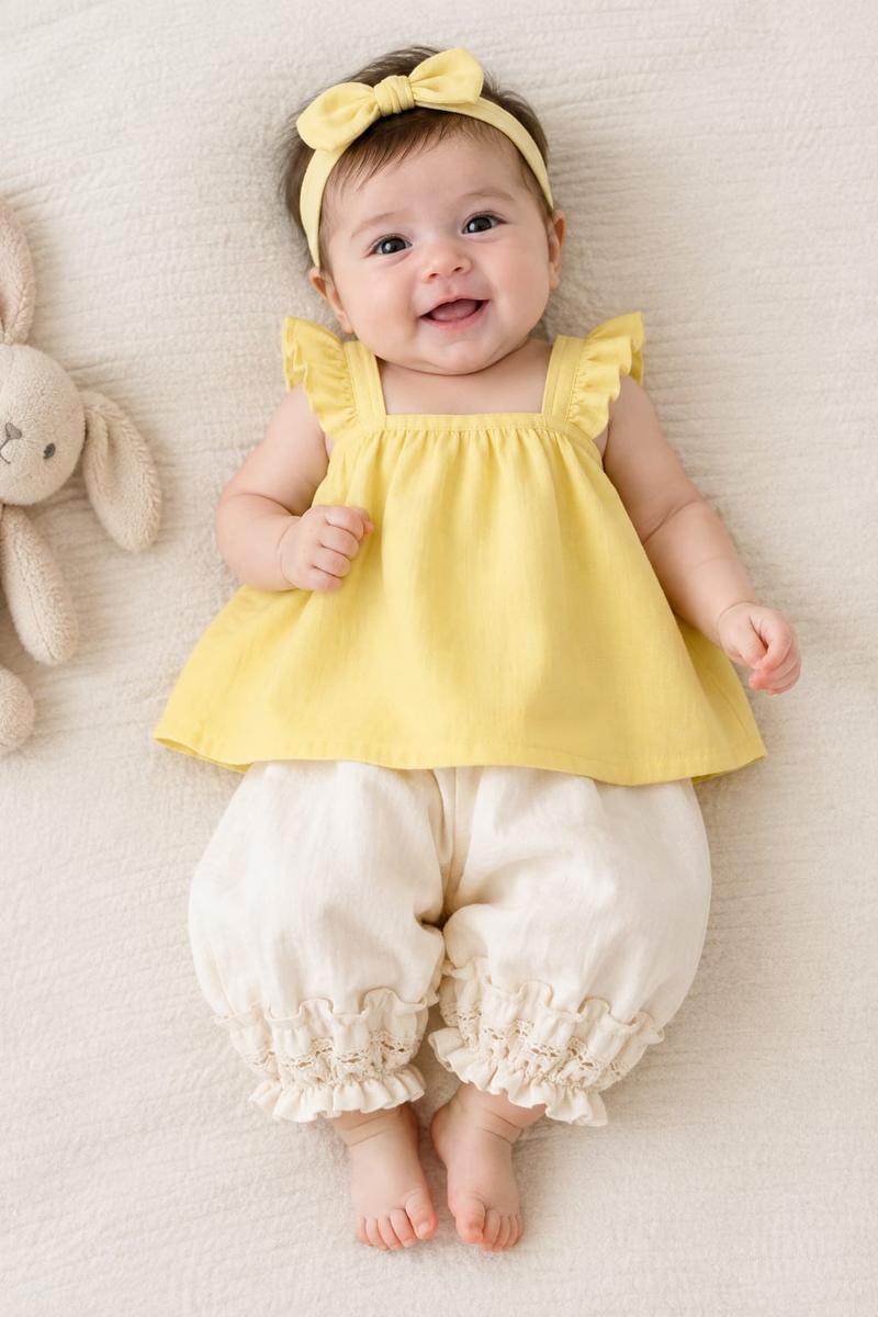 Sunshine Yellow Ruffle & Lace Bloom Two-Piece Set