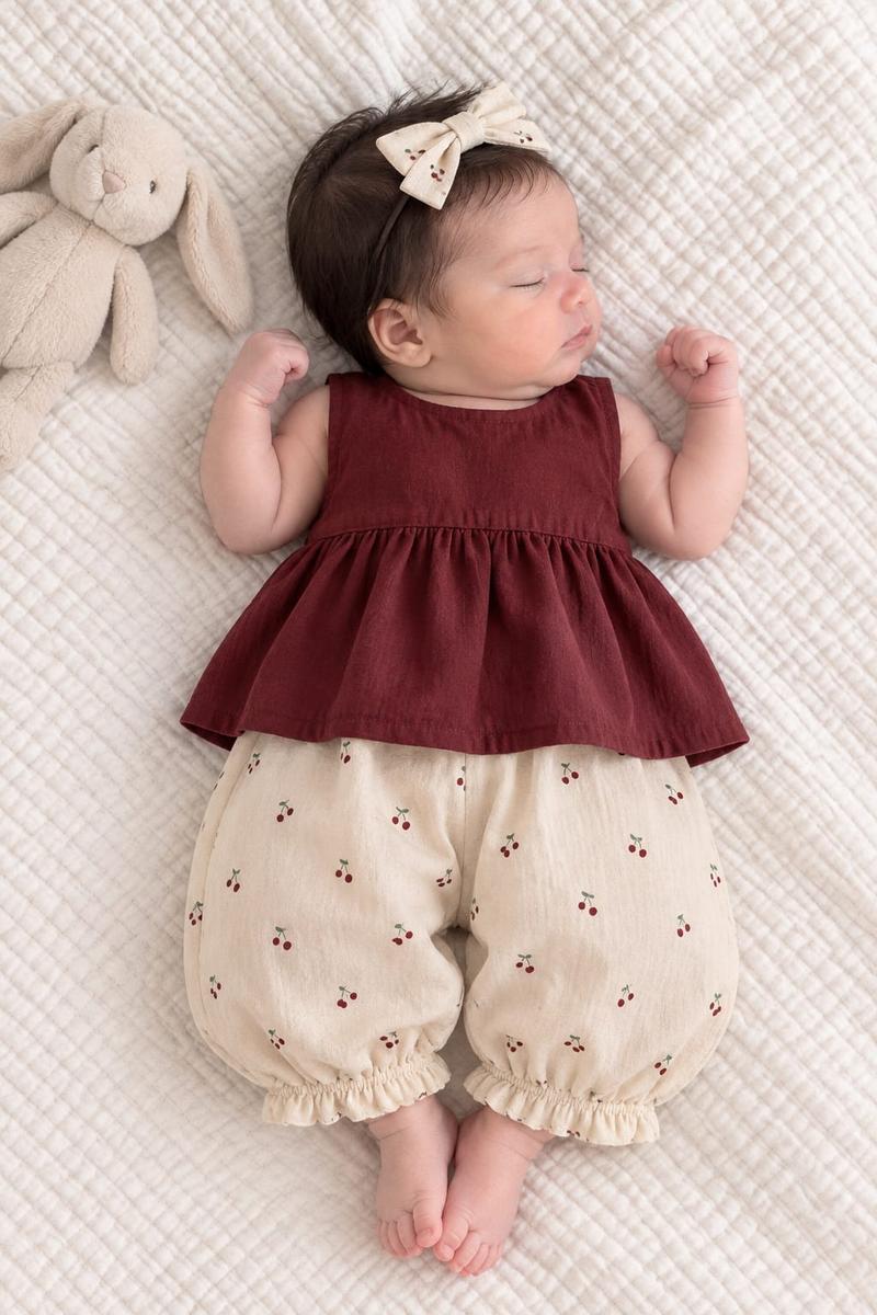 Burgundy & Pink Cherry Bloom Two-Piece Set