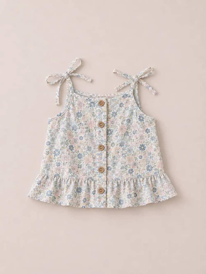 Floral Button Tie Top