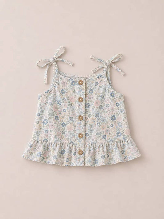 Floral Button Tie Top
