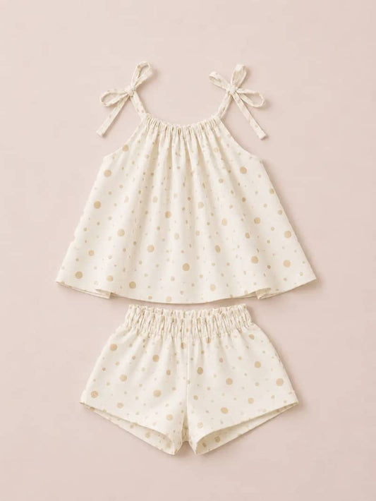 Polka dot tir stray beige set