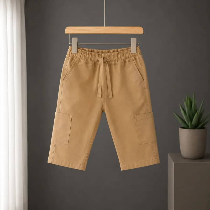 AMA Little Premium Beige Cotton Cargo Trousers for Kids