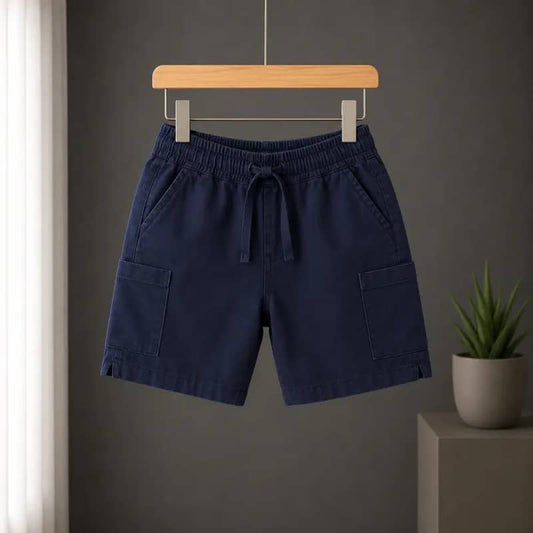 Midnight Navy Cotton Cargo Shorts for Kids – Soft Breathable Summer Casual Shorts with Elastic Waist & Utility Pockets