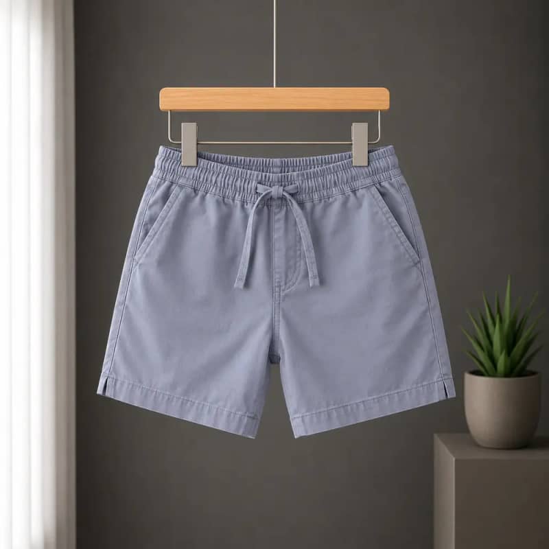 Cloud Grey Premium Cotton Summer Shorts for Kids – Lightweight Casual Drawstring Shorts with Comfortable Elastic Waist