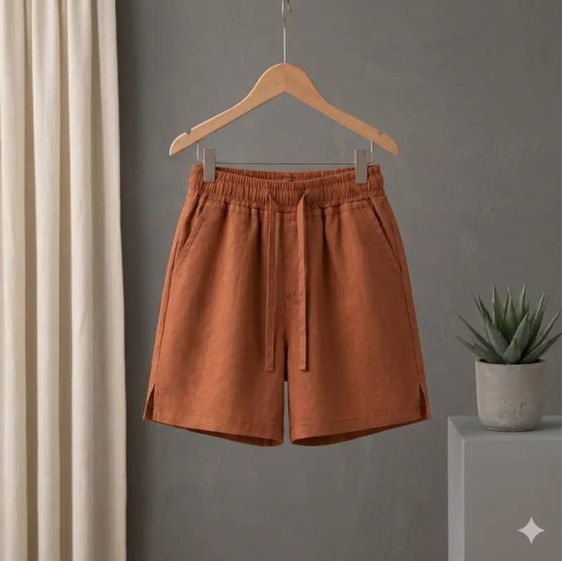 Premium Terracotta Cotton-Linen Kids' Shorts – Breathable Summer Casuals with Adjustable Drawstring