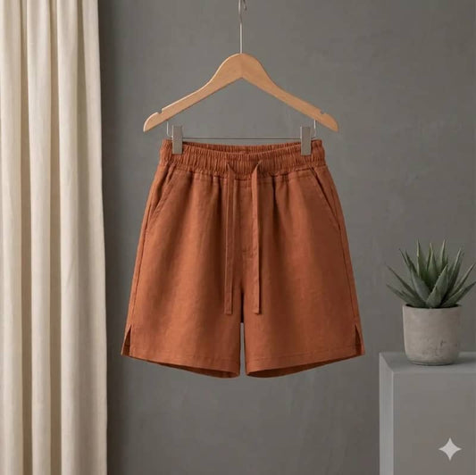 Premium Terracotta Cotton-Linen Kids' Shorts – Breathable Summer Casuals with Adjustable Drawstring