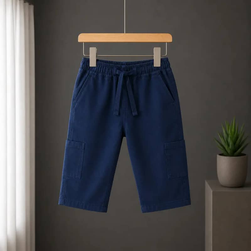 Kids Boys Blue Cargo Pants – Soft Casual Elastic Waist Comfortable Trousers