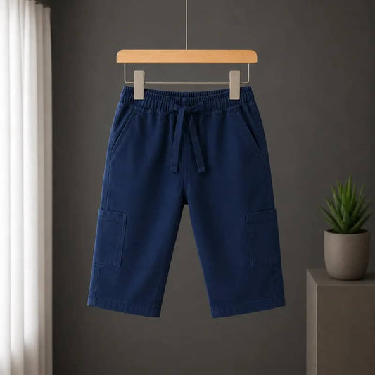 Kids Boys Blue Cargo Pants – Soft Casual Elastic Waist Comfortable Trousers
