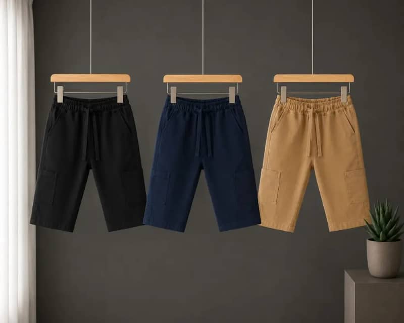 Kids Boys Cargo Pants Pack of 3 – Casual Elastic Waist Comfortable Trousers Set