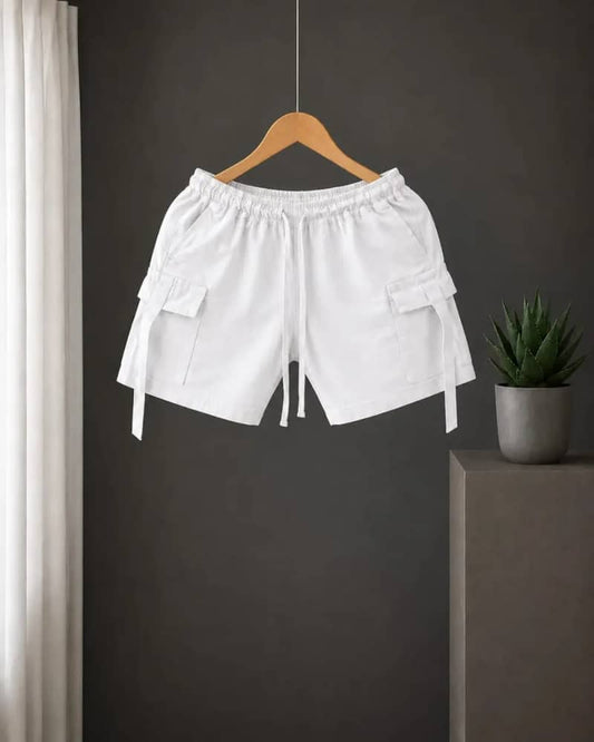 White Kids Premium Cargo Shorts – Soft Comfortable Casual Bottom for Boys