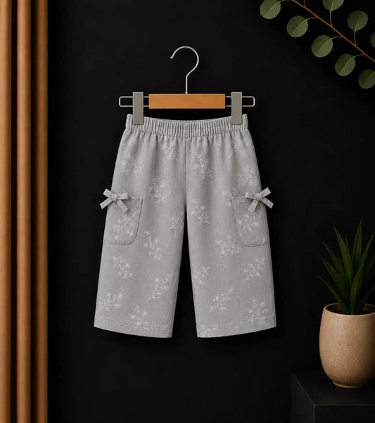 Grey Floral Print Cotton Culottes
