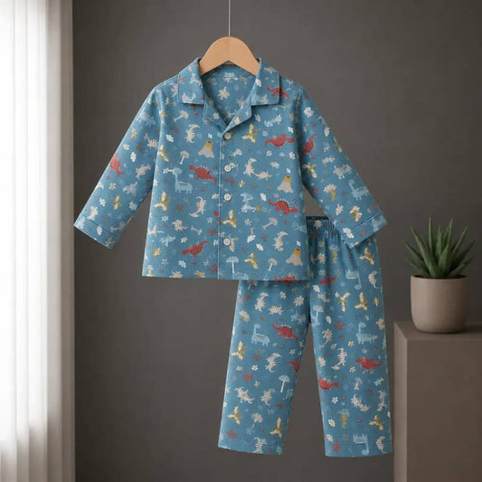 Blue Animal Print Night Suit