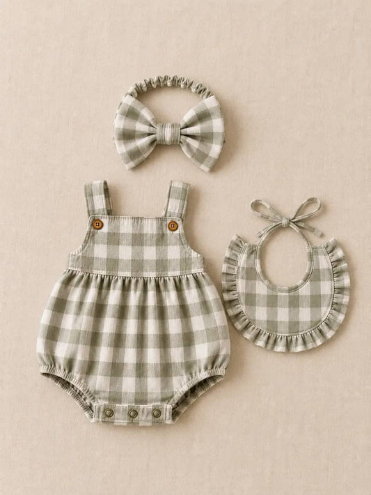 Sage Gingham cotton rompler