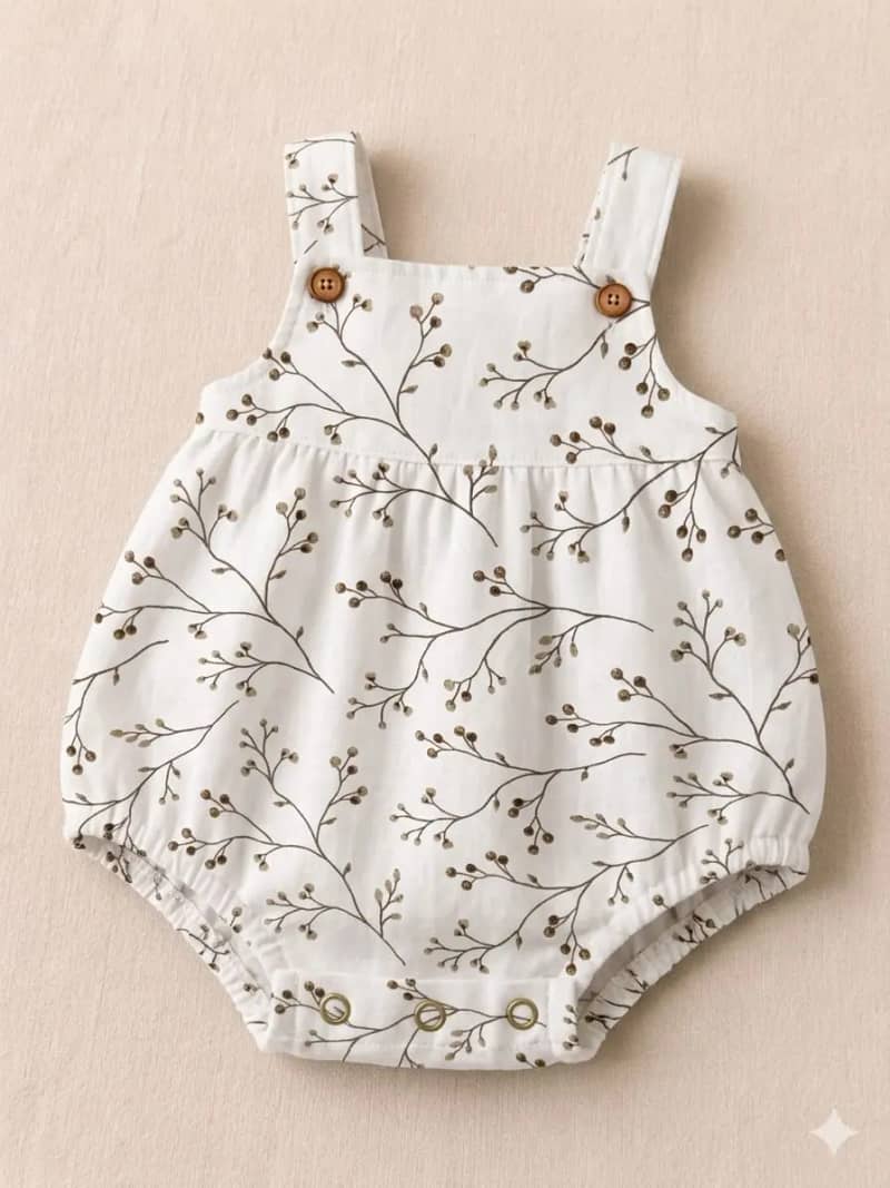 Woodland Branch Print Cotton Bubble Romper