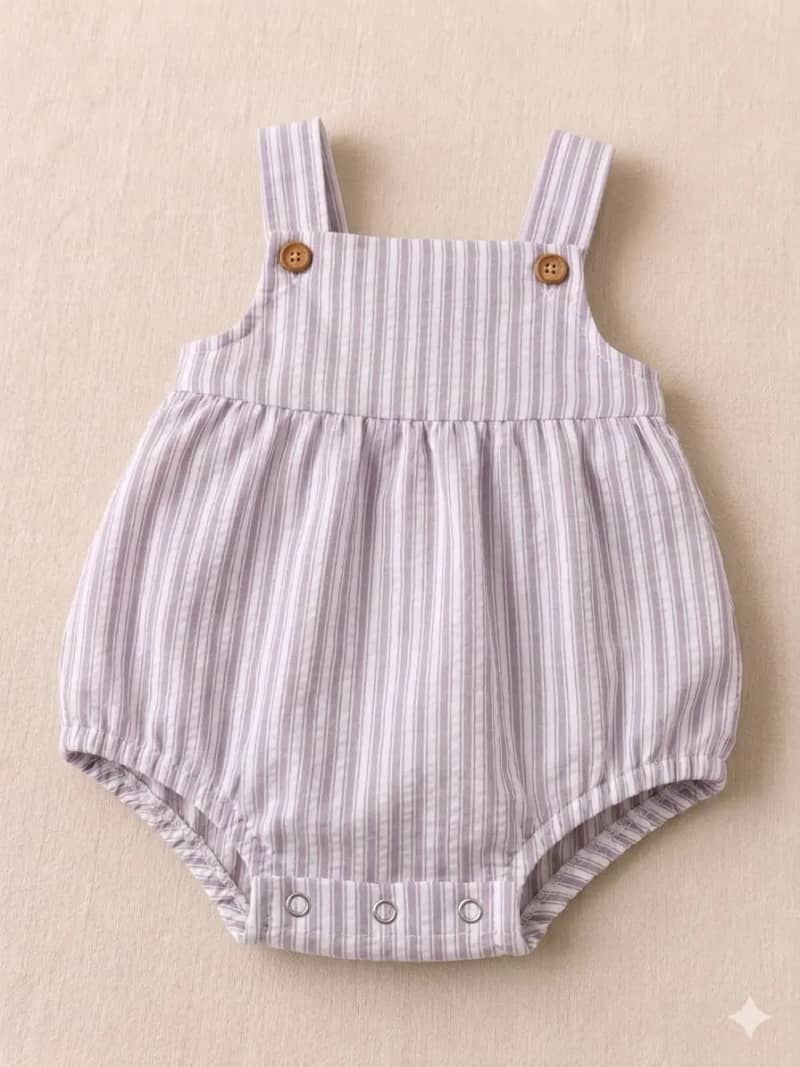 Lavender Stripe Cotton Bubble Romper