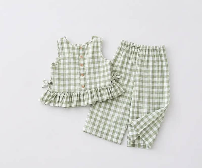 Sage Gingham Ruffle Top & Pants Co-ord Set