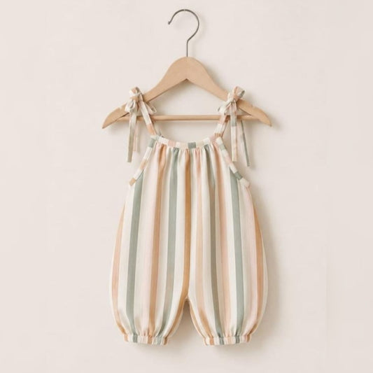 Pastel Striped Tie-Shoulder Baby Romper