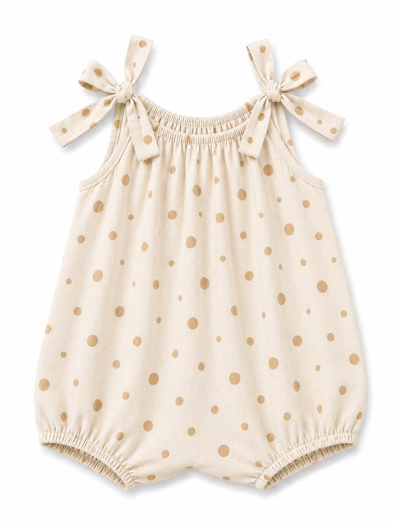 Beige Polka dot Bow romper