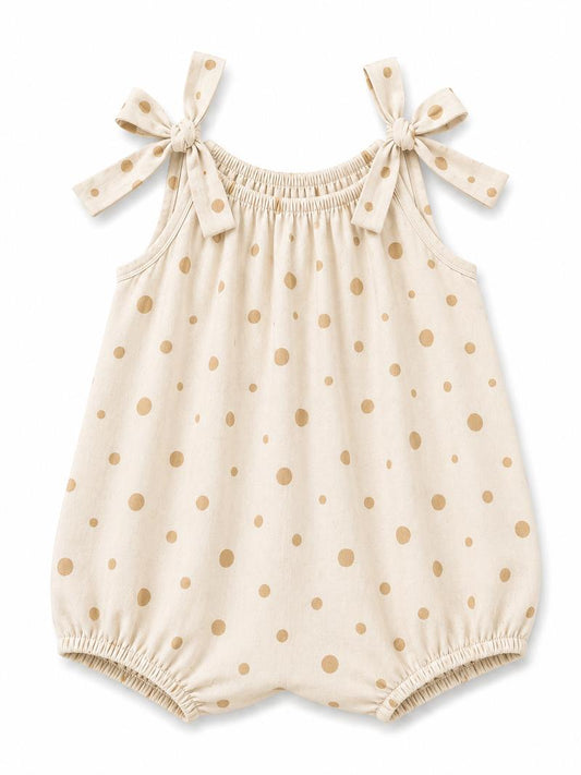 Beige Polka dot Bow romper