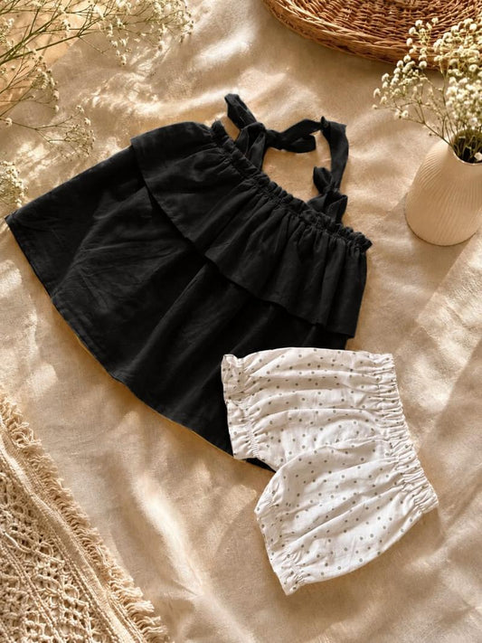 Charcoal Ruffle Newborn Top & Polka Dot Bloomers Set