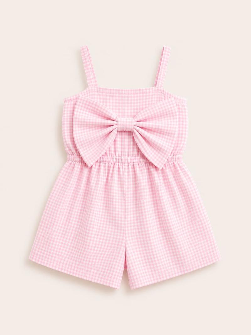 Newborn Baby Girl Pink Gingham Bow Romper – Soft Cotton Sleeveless Outfit