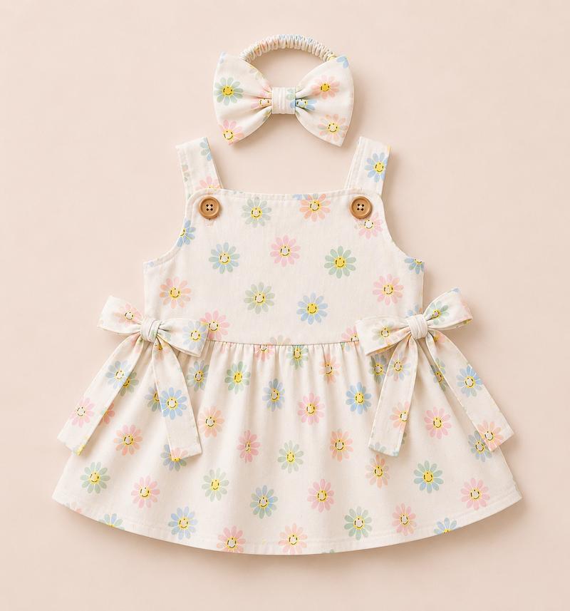 Cute Daisy Smile Baby Girl Frock with headband