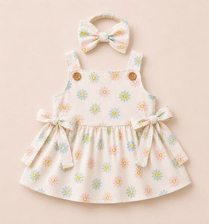 Cute Daisy Smile Baby Girl Frock with headband