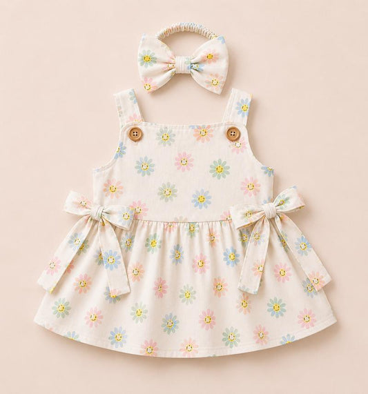Cute Daisy Smile Baby Girl Frock with headband