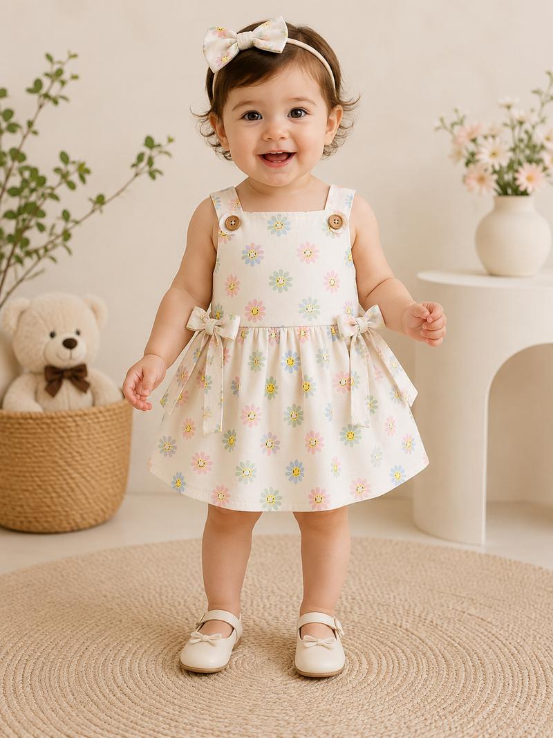 Cute Daisy Smile Baby Girl Frock with headband