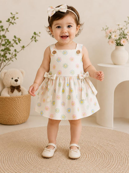 Cute Daisy Smile Baby Girl Frock with headband