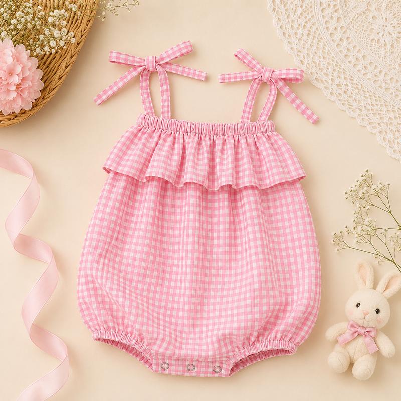 Pink Gingham Ruffle Bubble Romper