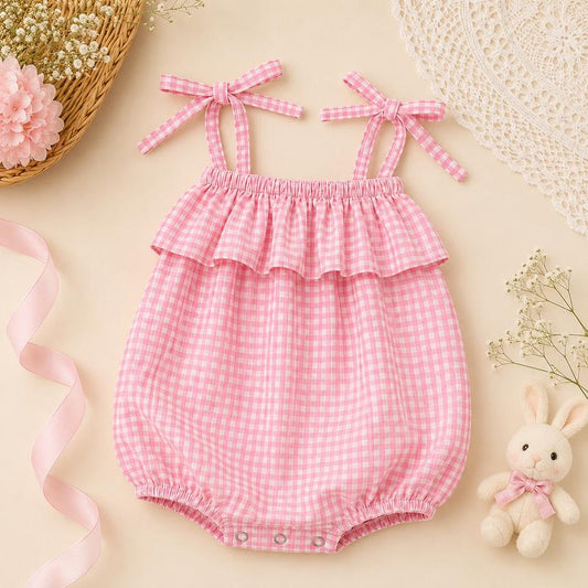 Pink Gingham Ruffle Bubble Romper