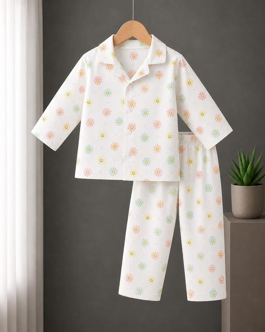 Daisy Bloom Kids Cotton Night Suit – Soft Floral Printed 2-Piece Pajama Set