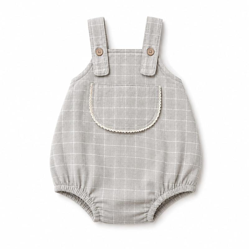 Checkered Baby Romper with Lace Pocket