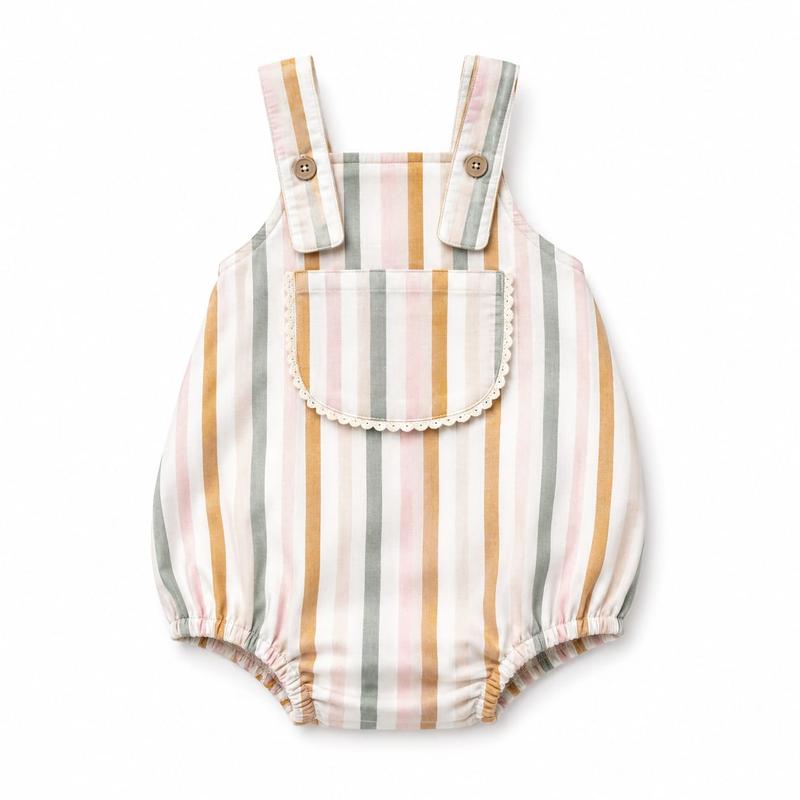 Pastel Stripe Baby Romper with Lace Pocket