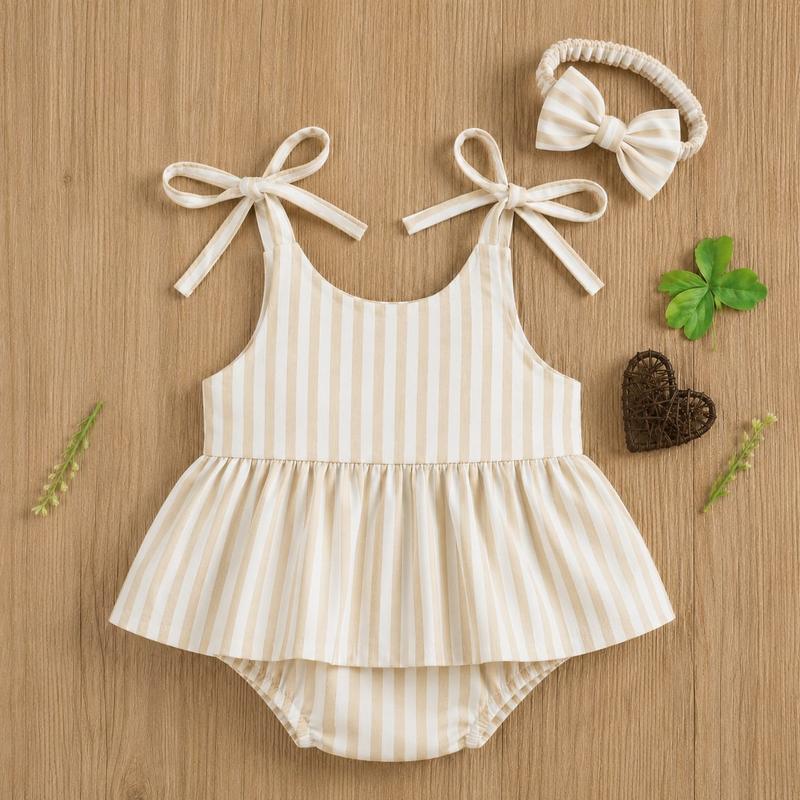 Striped Baby Romper with Headband