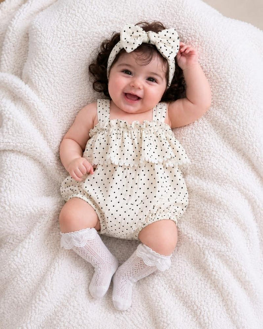Cute Polka Dot Baby Romper with Headband Set