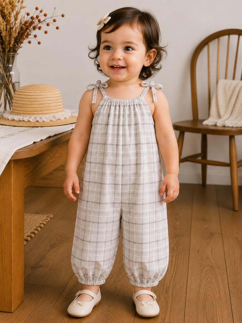 Soft Grey Check Baby Jumpsuit