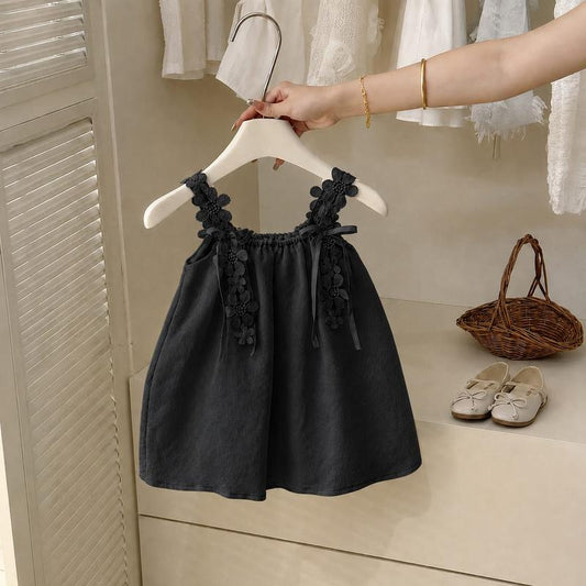 Elegant Black Floral Strap Baby Dress
