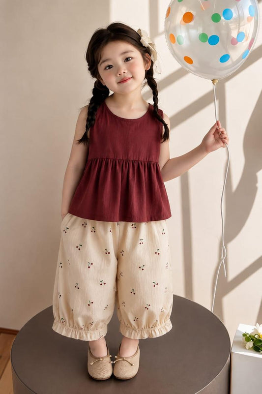 Burgundy & Pink Cherry Bloom Two-Piece Set