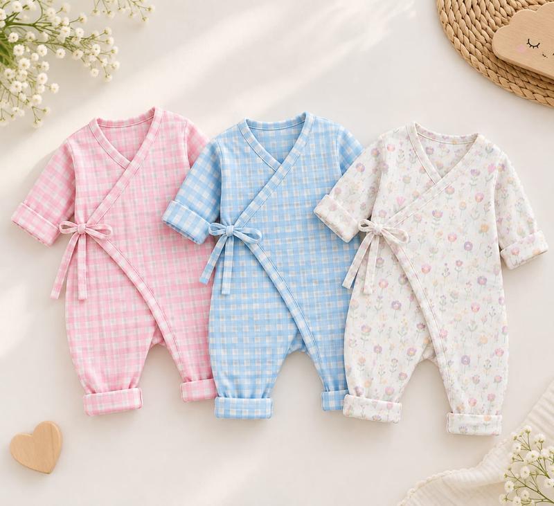 3-Pack Newborn Kimono Romper Set (Pink, Blue & Floral)